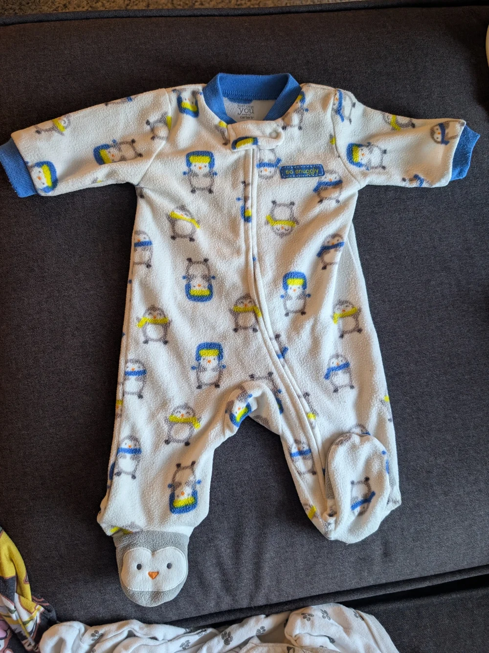 Carter's White, Gray & Blue Animal Print Footed One-Piece Sleepers - 3 Pack
